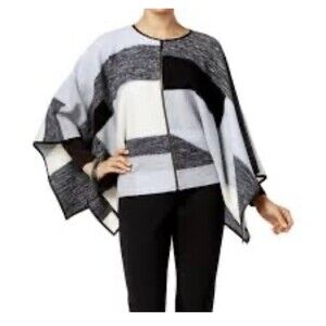 Alfani Merino Wool Colorblock Knit Sweater Cardigan Zip sexy S Y2k 90s patch